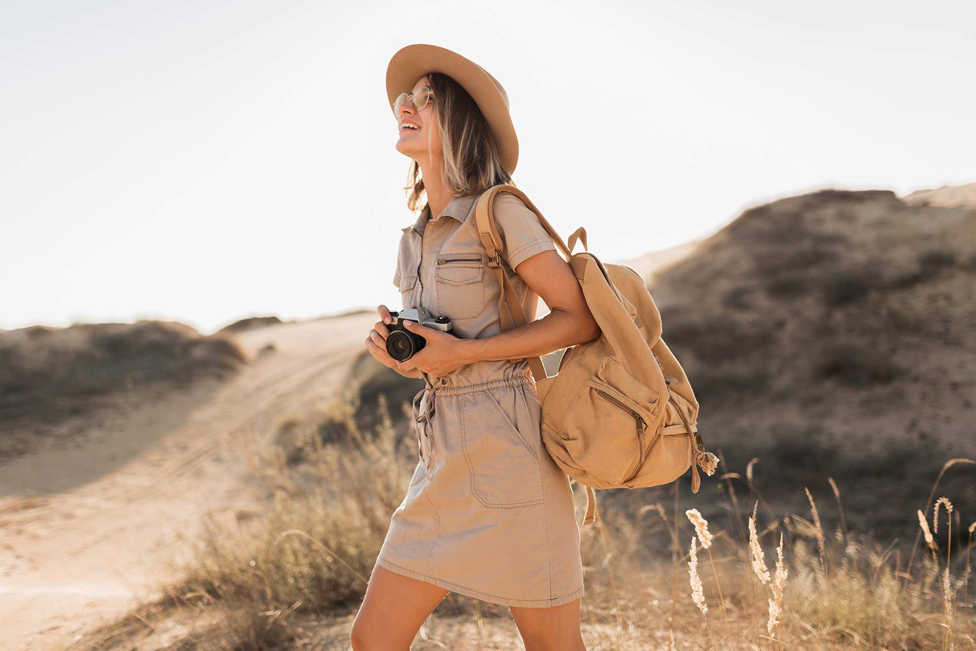 Traveler exploring a natural landscape